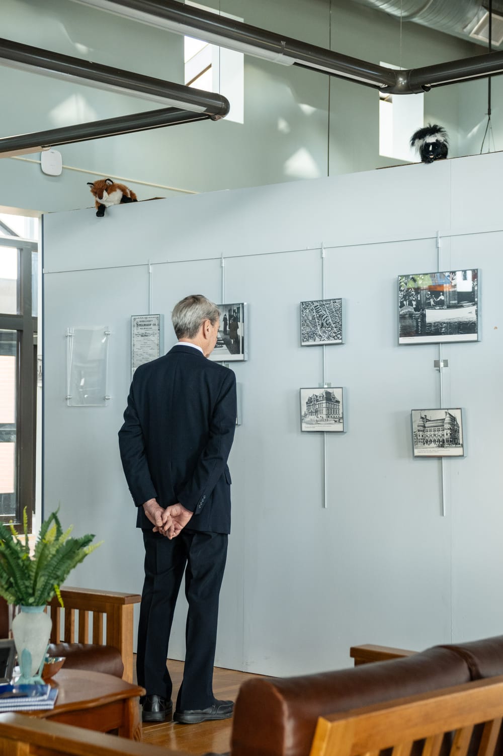 A guest studying the gallery